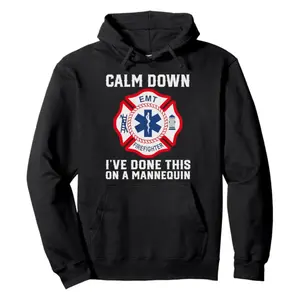 Calm Down EMT Firefighter , Star of Life Logo & Funny Mannequin Quote, Medic Soul Outfitters Graphic Shirt, For Paramedics & First Responders, Gift for EMTs, Firefighters & Rescue Heroes