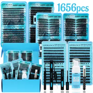 ADORANCE Mega Capacity Lash Clusters Kit 1656pcs, DIY Individual Lash Extensions with Bond & Seal, Lash Remover, Lash Applicator, Lash Shampoo Brush, Wispy Cluster Lashes for Natural Volume, Salon Look at Home