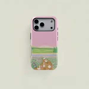 A simple double-layer protective case featuring a duck and a flower field scene. Durable and sturdy, this 2-in-1 case is compatible with iPhone 17/16/15/14/13/12/11 Pro Max/Plus/Pro and Samsung Galaxy S25/S24/S23 Ultra series. Ideal for couples.