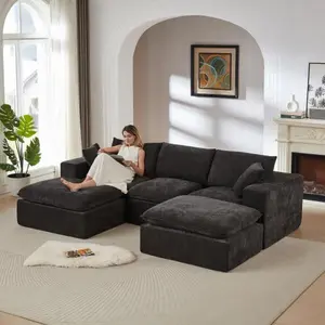 108" Cloud Couch Sectional,Boneless Sectional Couch for Living Room,Chenille Memory Foam Couch,Modular Sectional Sofa with Deep Seat Chaise,5Seater L Shaped Boneless Sofa for Living Room ，Black