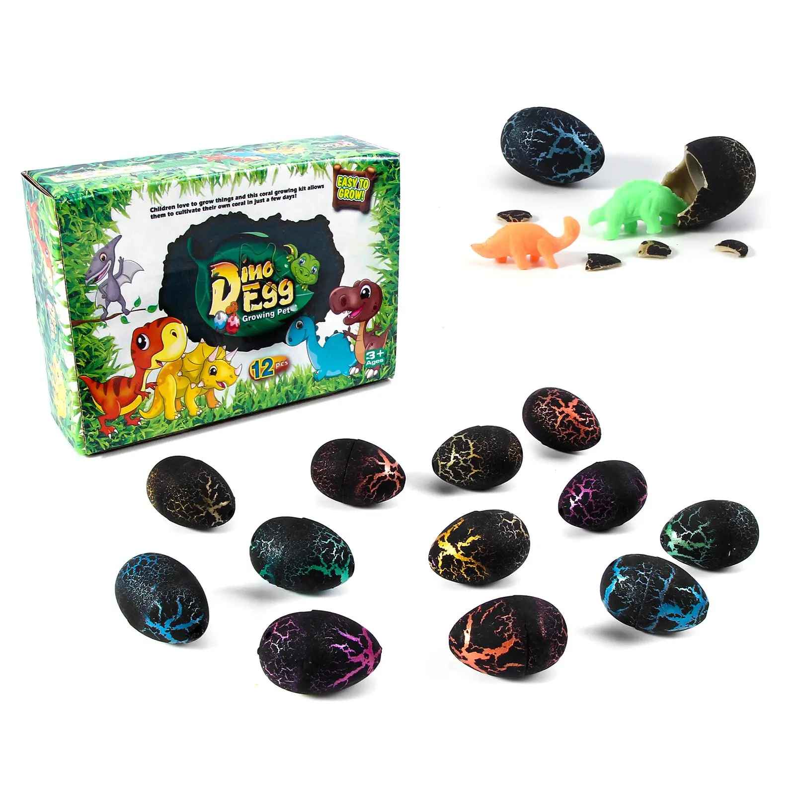 Hatching Dinosaur Eggs, 12pcs/set Crack Colorful Grow Dino Egg Animals That Hatch in Water Growing Pet Birthday Easter Party Favors Gifts for Kids