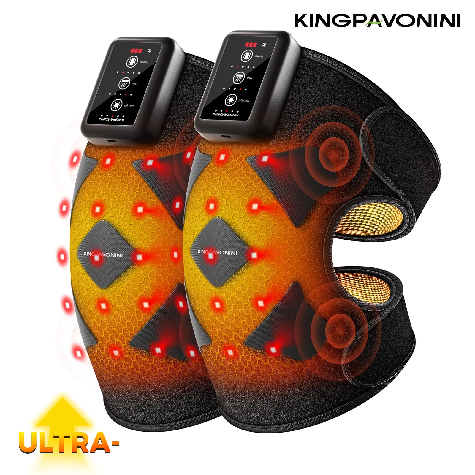 KingPavonini ULTRA Rechargeable Cordless Knee Massager - Graphene Heat Therapy, 660nm Red Light, Larger Heating Area, 4-Motor Vibration, Touchscreen Control, Multi-Mode Deep Relief Personal Care Device, Gift for Parents