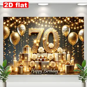 2D Flat, 2D Flat Banner, 1pc, Elegant Golden and Black 70th Birthday Backdrop Banner with Large Number 70, Balloons, and Confetti—Effect Party Decoration, No Power Needed, Easy to Hang, Suitable for Milestone Celeb