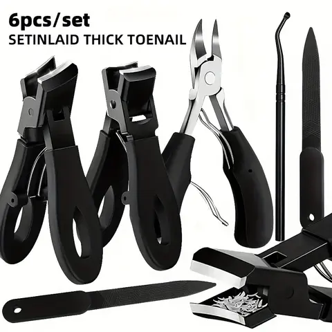 Senior Nail Clippers Set, 6-Piece Wide-Jaw Toenail Trimmers for Thick and Ingrown Nails, Professional Sharp Heavy-Duty Nail Scissors, Nail Cutter, Nail Care Clipper Kit, Nail Manicure Kit, Ingrown Toenail Kits And Tools, Nail Trimming
