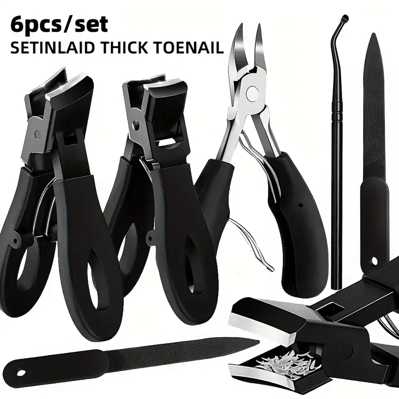 Senior Nail Clippers Set, 6-Piece Wide-Jaw Toenail Trimmers for Thick and Ingrown Nails, Professional Sharp Heavy-Duty Nail Scissors, Nail Cutter, Nail Care Clipper Kit, Nail Manicure Kit, Ingrown Toenail Kits And Tools, Nail Trimming