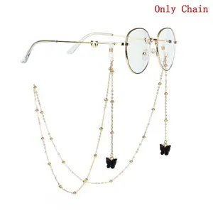 Beaded Butterfly Pendant Glasses Chain, Anti-Loss Eyeglass Strap with Butterfly Charm for Sunglasses & Fashion Frames
