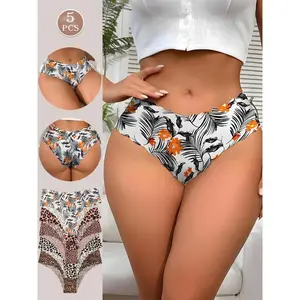 5 Pack Seamless Scalloped Shaping Women??s Underwear, Ultra Comfortable Breathable High Elastic Triangle Panties, Stylish Leopard Print for Everyday Wear, Fit Seamless Underwear