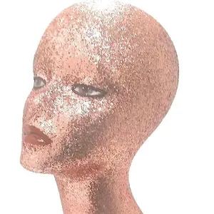 Michele Krysmari Pink Glam Mannequin Head - Stylish Glittery Finish Bald Mannequin for Fashion Design & Modeling with Suede Bottom