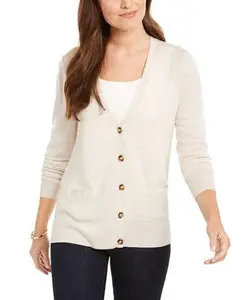 CHARTER CLUB-Merino Wool V-Neck Cardigan Button Fit Button Knitwear