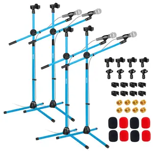 5 Core Mic Stand Floor Height 4Pcs Adjustable Tripod Microphone Stands w Extending Telescoping Boom Arm