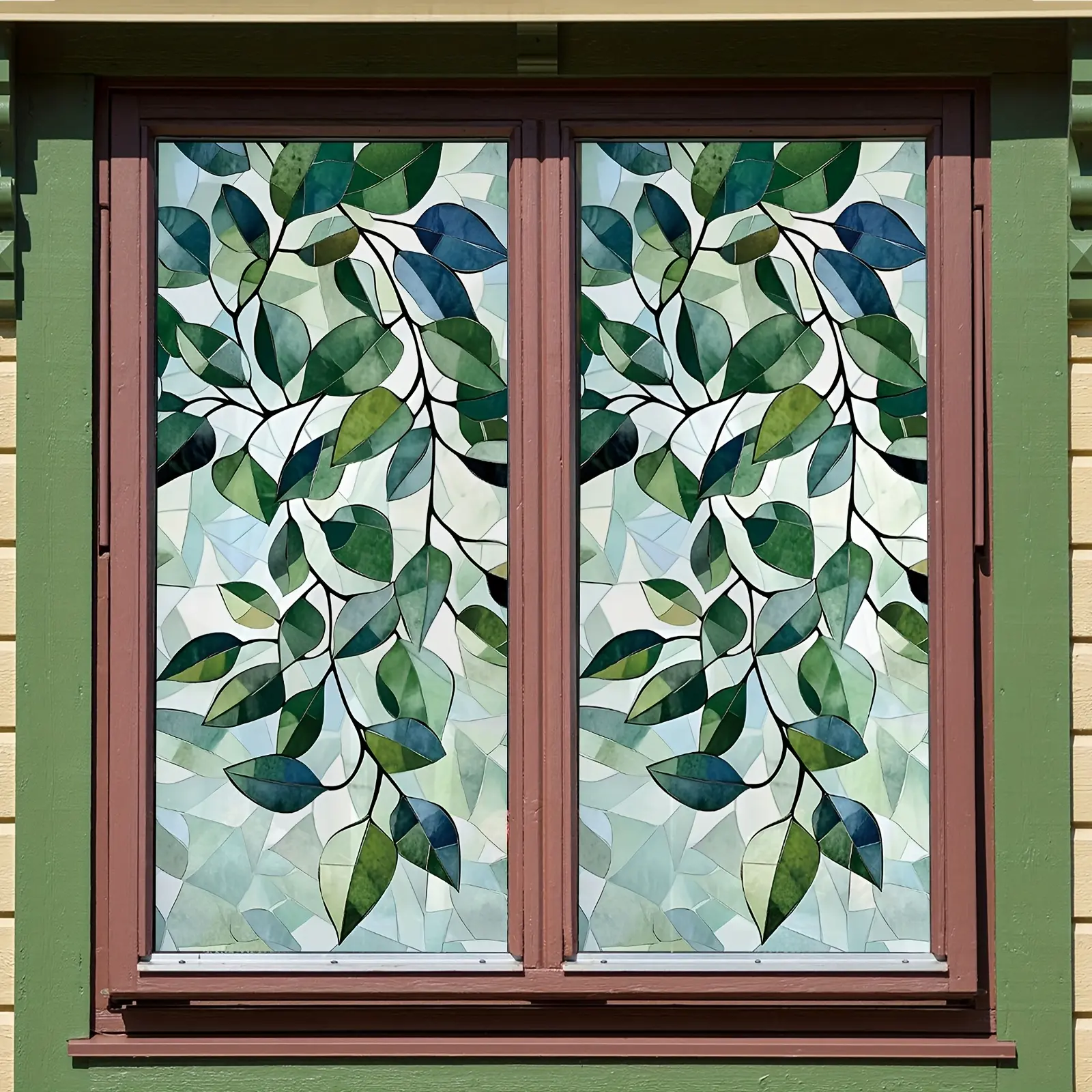 A set (45*100cm) of large-sized green leaf window stickers, double-sided visible window decals, home decoration for shop windows, glass doors, static stickers D18073