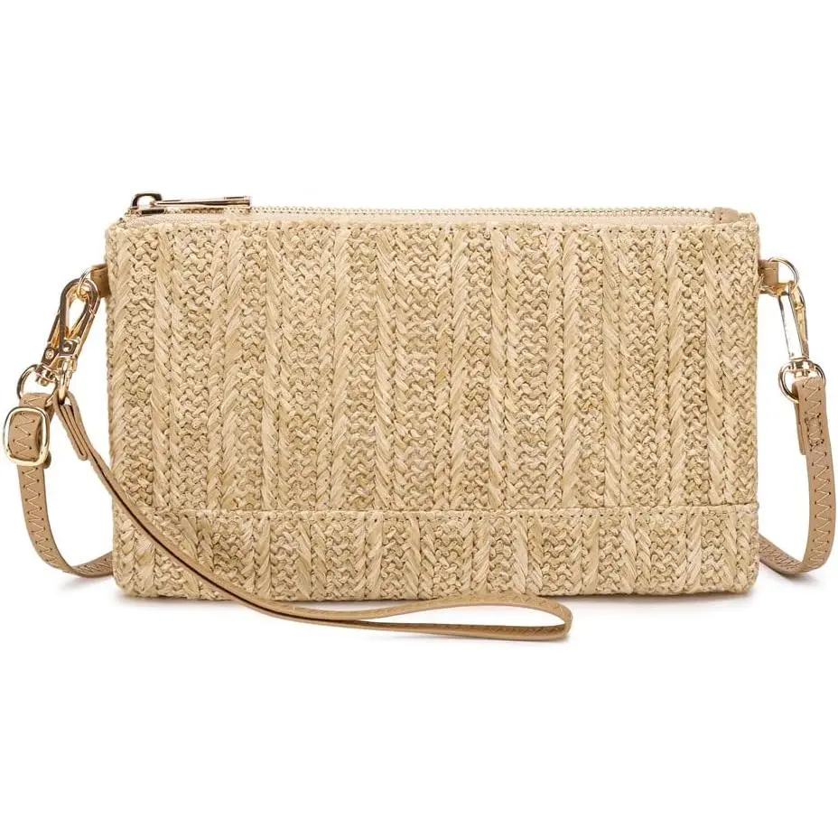 Baby & Maternity Straw/Bamboo Wristlet Clutch Bag, Summer Beach Vacation Woven Handbag for Women, Shoulder Clutch