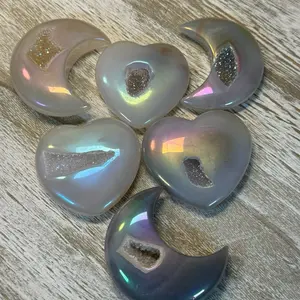 Aura Druzy Agate | Heart or Moon - Balance | Harmony | Transform Negative Energy | Throat Chakra crystal shopping aura quartz