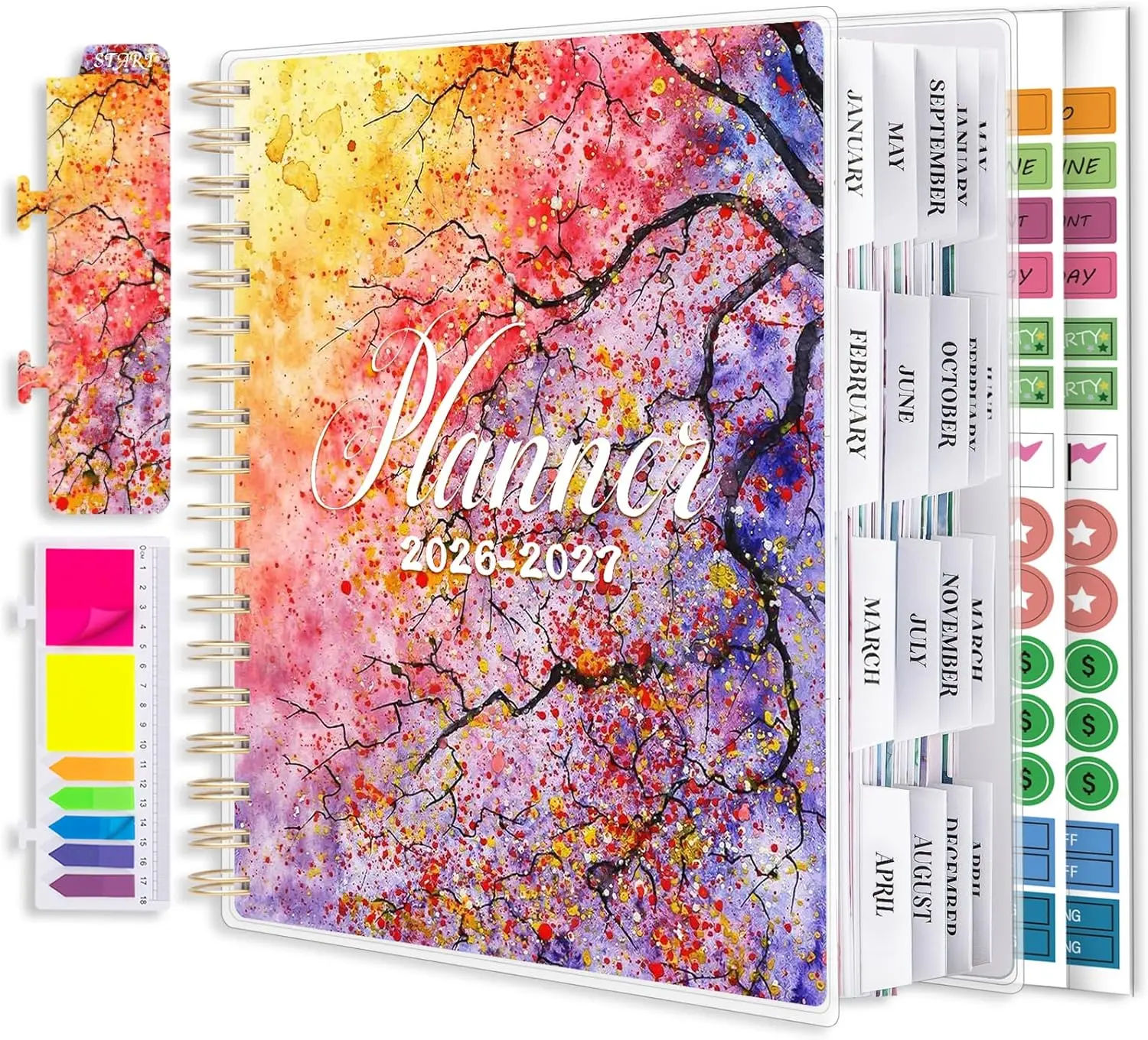 Planner 2026-2027, Large 18 Months Academic Daily Weekly Monthly Planner Yearly Agenda Jan. 2026June. 2027, 7.9" x 9.8", Page Tabs, Separator Page, Pocket Folder, Bookmark, Stickers, Sticky Note Set