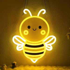 Bee Neon Light Wall Art, Honey Bee Decor for Bedroom Living Room Office Garden Store, USB Powered Energy Saving Lamp Strip Kit, Gift for Kids Women Beekeepers