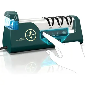 Professional Electric  Sharpener with   Abrasives & Precision Angle Guides, 3-Speed Variable 4-Stage Open -Screen  Sharpener for Straight, Serrated Edges,  & Axes