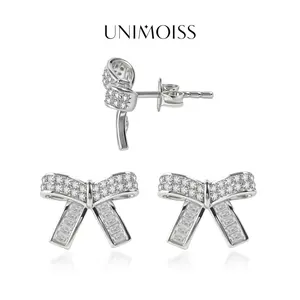 UniMoiss Moissanite Twinkle Bow Stud Earrings Silver-Plated Valentine's Day Wedding Engagement Anniversary Romantic Elegant Gift Daily Wear