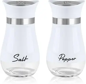 Salt and Pepper Shakers Set, 4 oz Stainless Steel Salt Pepper Shaker Containers with Glass Bottom for Kitchen Cooking, BBQ, Bar, Table, RV, Camp