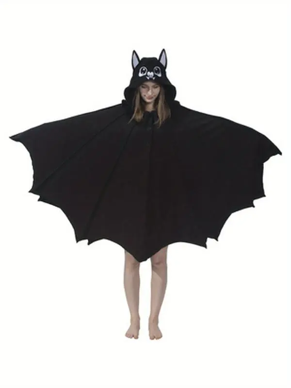 Women's Baggy Bat-Wing Hoodie Dress - Soft Polar Fleece Polyester Clothes with Zipper, Pockets, Loose Bat Wing Hoodie Design, Halloween Costumes, Animal-Themed Loungewear Onesie