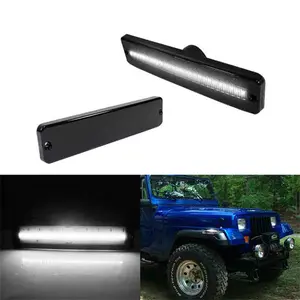 2PCS Smoke Lens White LED Front Bumper Side Marker Lights For Jeep Wrangler 1987 1988 1989 1990 1991 1992 1993 1994 1995 Replace OEM:# 56001424  ﻿