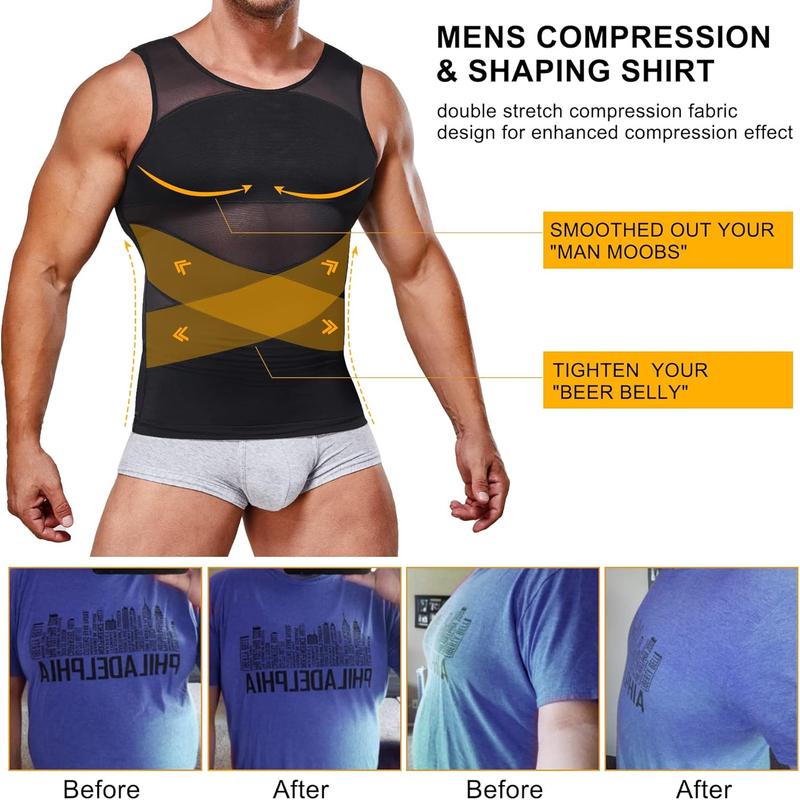 Men's Compression Shirt Body Shaper Vest Tight Tummy Underwear Tank Top Smoothing Chest Shapewear Breathable Workout Gym Tank Sports Clothing