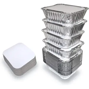 55 Pack - Small Foil Pans with Lids - To Go Food Containers with Lids 1lb Mini Aluminum Pans Freezer Safe Foil Take out Trays Heat proof Aluminum Meal Prep Containers 5.5x4.5x1.9 in