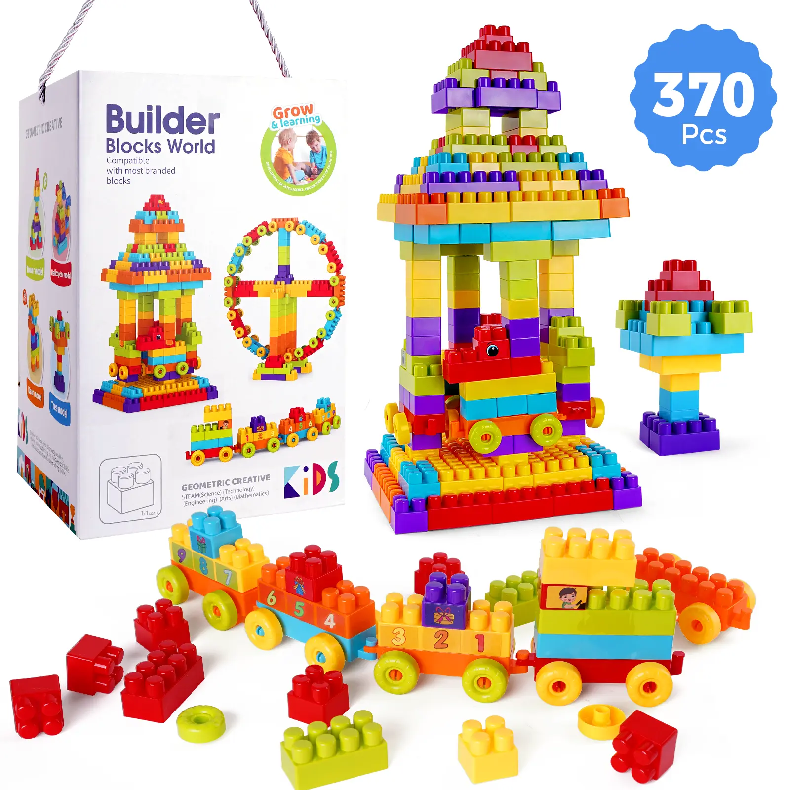 Springtok Building Blocks for Kids Toddlers 370 Pcs Large Classic Building Blocks Kit Set, Basic STEM Toys for Learning Construction, Age 3+ - Development, Creative, Fun, Play building block sets bear building blocks
