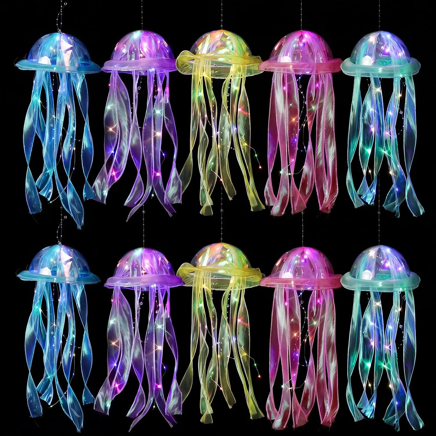 10 Pcs Fantasy Colorful Hanging Rainbow Jellyfish Lantern Ornaments - Women's Home Supplies, Mermaid Under the Sea Festival Ornaments, Party Decorations, Undersea