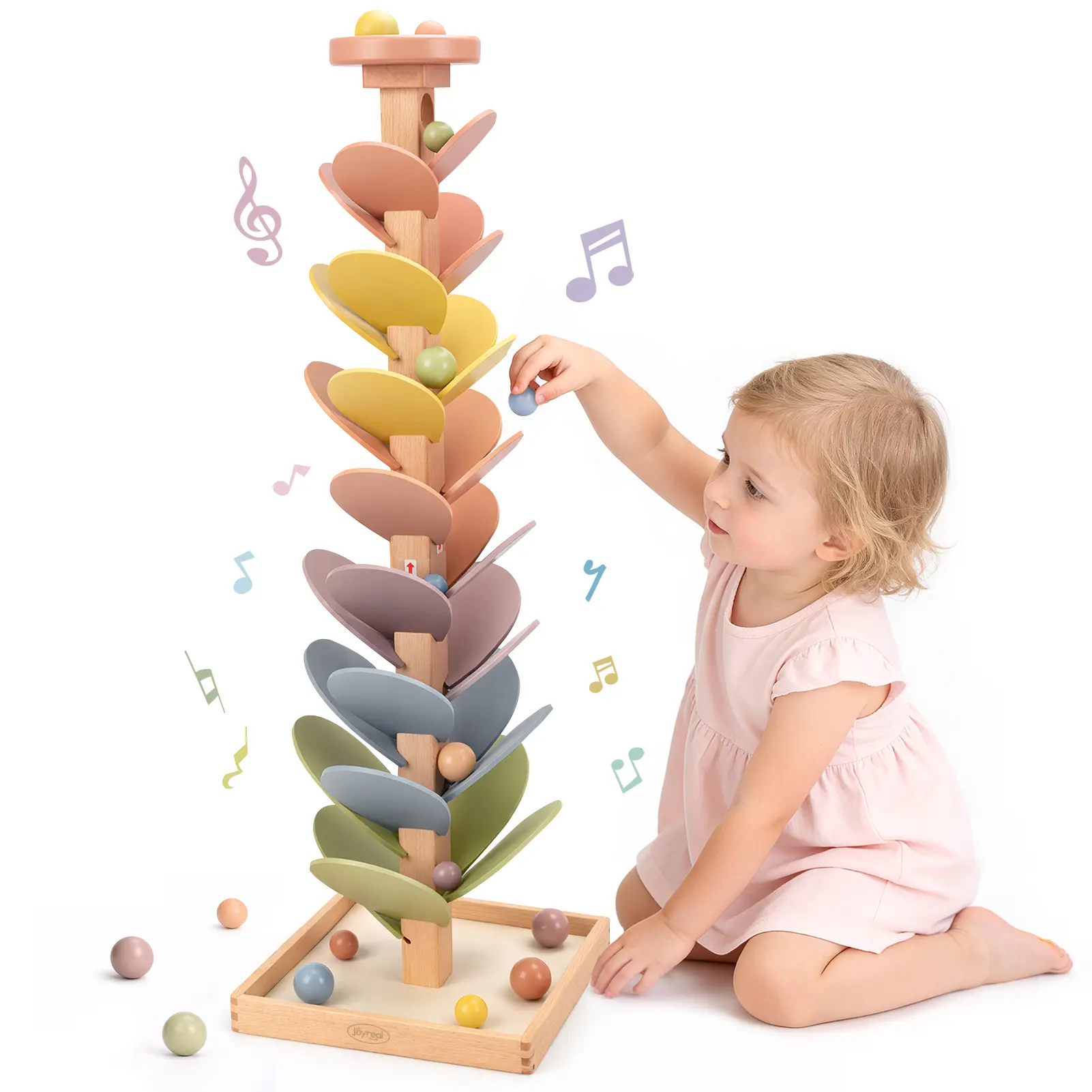 Joyreal Wooden Marble Run Music Tree, Rainbow Music Tree Puzzle Toy,  Montessori Wooden Ball Drop Toddler Toy, Colorful Rolling Ball Game, Educational Learning Birthday Gift for Kid Age 3+