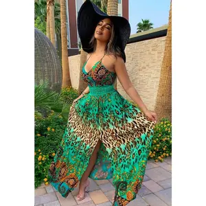 Holy Slit Sleeveless Maxi Dress - Green/combo N