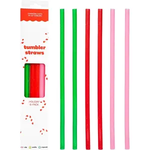 Replacement Straws for Tumblers - Pack of 6 Holiday Cheer Print Plastic Straws for 40oz Tumbler with 10mm Diameter, , 12 inches  Cup Straw, Dishwasher Safe Drinking Straw