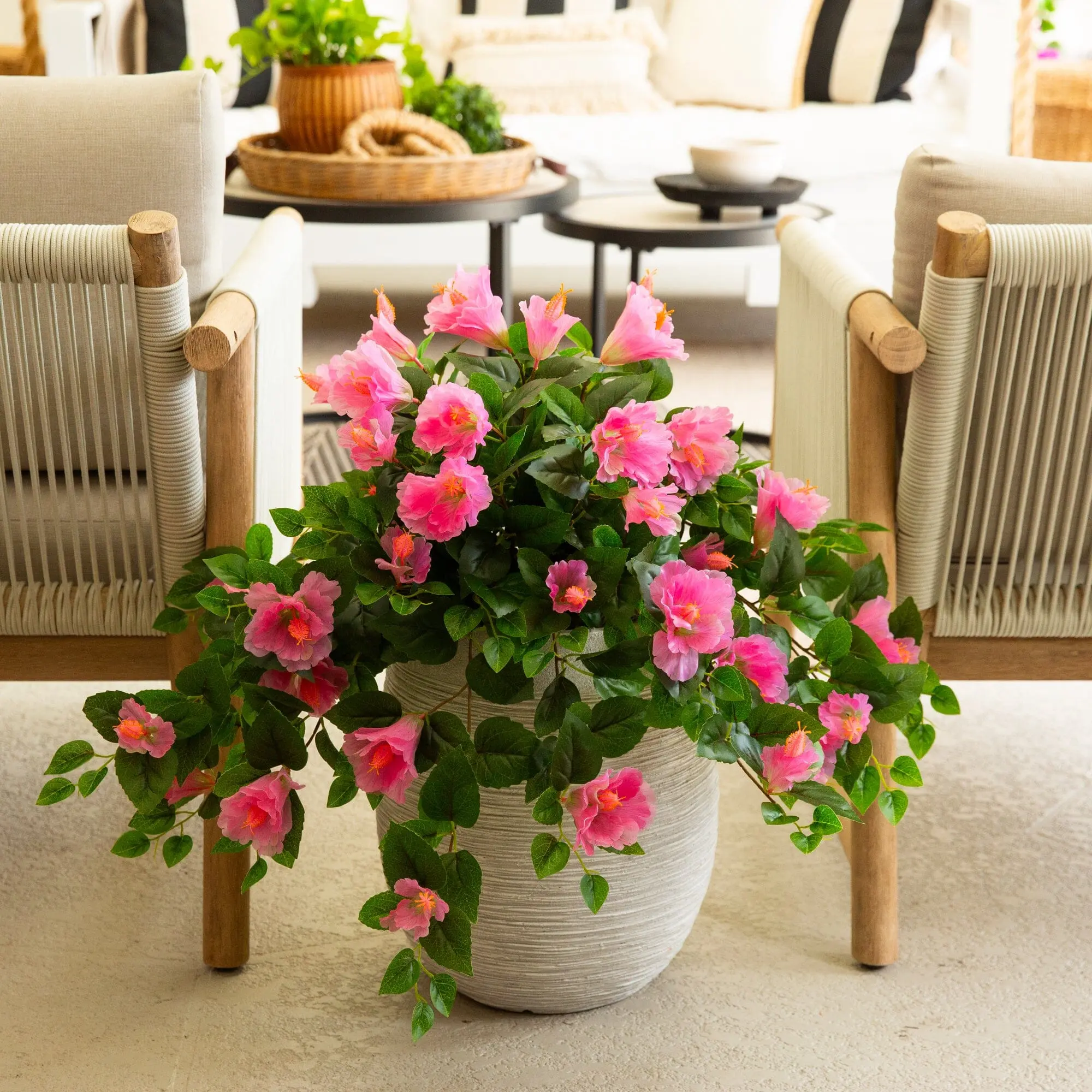 24" UV Resistant Artificial Hibiscus Hanging Plant (Indoor/Outdoor) - Set of 2 24" UV Resistant Artificial Hibiscus Hanging Plant (Indoor/Outdoor) - Set of 2