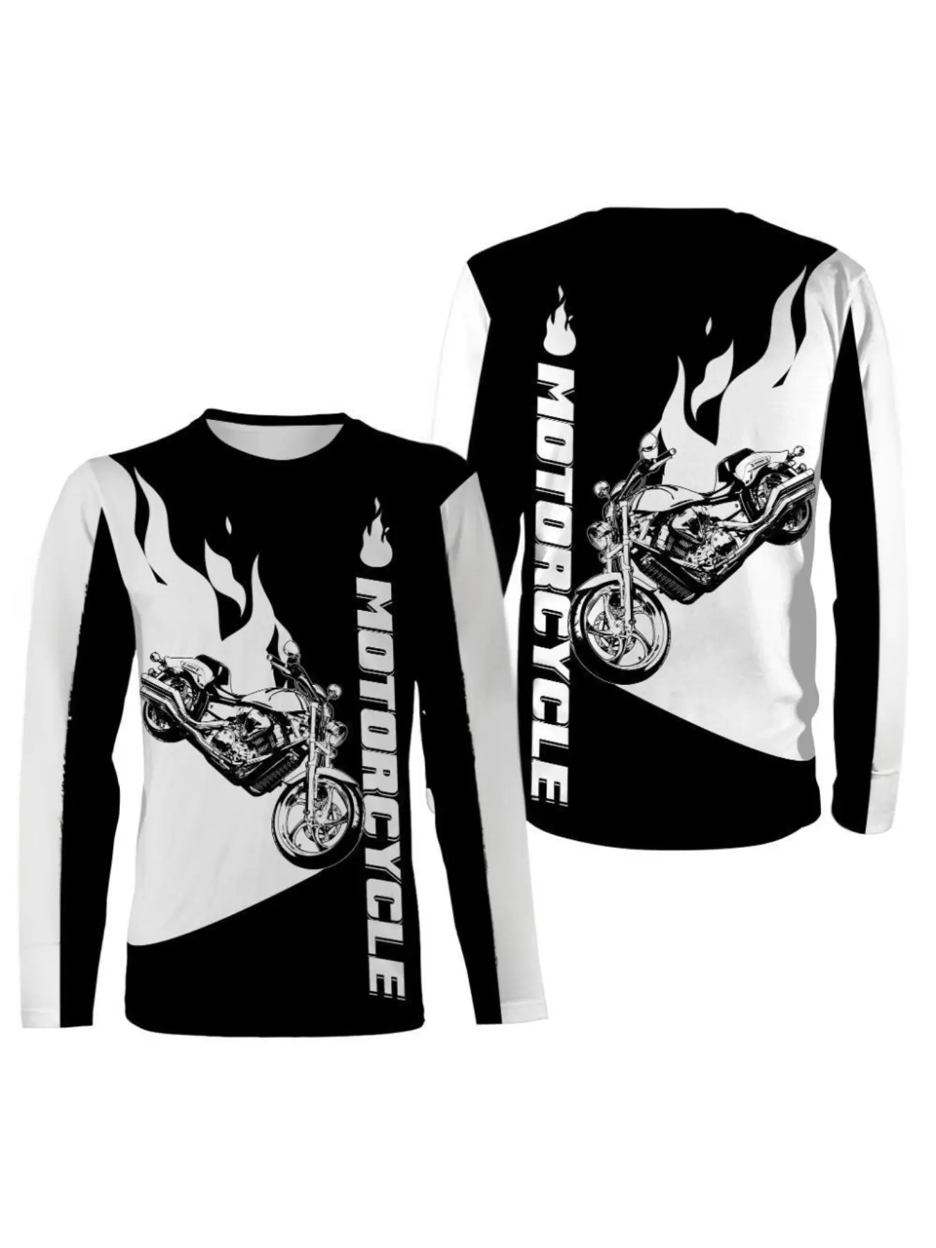 Versatile Long Sleeve Cycling Jersey, Geometric Print MTB Shirt, Long-Sleeved Black and White Cycling Suit with Motocross Print for Speed. To the Love of Motocross Riders, Fitted Style, All Season Wear