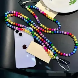Rainbow Mobile Phone Strap Shoulder Camera Lanyard Crossbody Handmade Beads - Smartphone, Accessories Phone Straps Chains