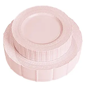 60pcs Pink Easter Plastic Plates - Heavyweight Vintage Disposable Plastic Plates for 30 Guests Include 30pcs 10.25” Dinner Plate,30pcs 7.5” Dessert Plate Perfect for Wedding & Party & Easter