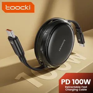 Toocki 100W max type-c retractable fast charging data cable 480Mbps 4-speed length free adjustment retractable without lag suitable for Apple/Xiaomi/Dell/Lenovo HP and other type-c interface charging