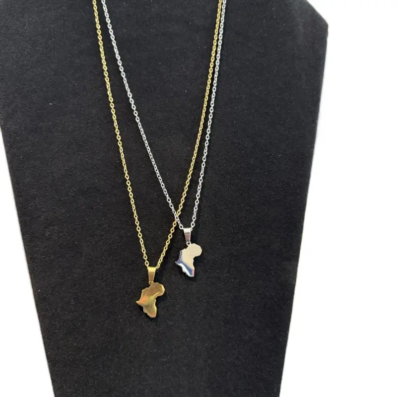 Stainless Steel World Necklace in Silver and Gold with Africa Map Pendant for Global Fashion
