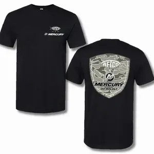 Popular AFTCO x Mercury T-Shirt – Short Sleeve Fishing Tee with Gray Camo Shield Logo, Go Boldly Outdoor Shirt for Anglers & Boating Enthusiasts, 2 Sides. - Limited Stock