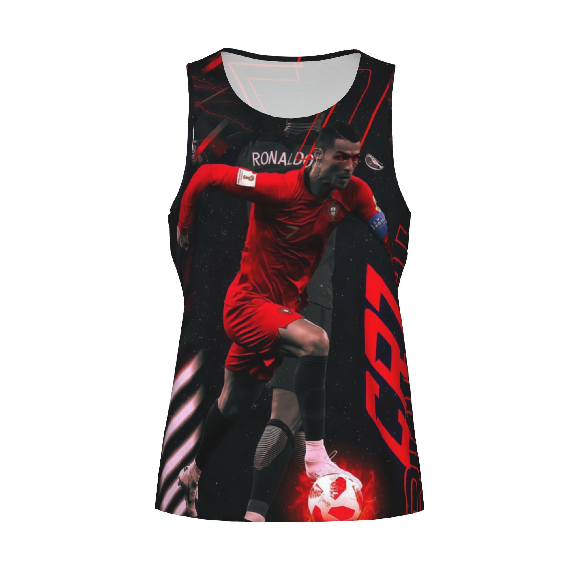 Cristiano Ronaldo #7 Portugal Fire Edition Graphic Sleeveless Tank Top for Men Men's Ronaldo Football Fire Graphic Muscle Shirt | Breathable Summer Sports Vest