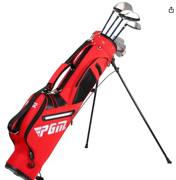 PGM Sunday Golf Stand Bag with Cooler Pouch Lightweight Design Holds 6-9 Clubs for Driving Range Par 3 & Executive Courses Red