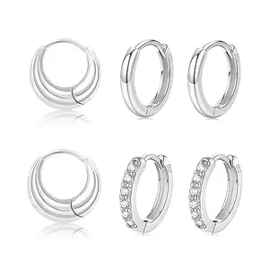 925 Sterling Silver Hypoallergenic Earrings Set, Dainty Stud Huggie Earrings Small Hoop Earrings for Multiple Piercing small hoop