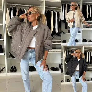 Women's Trendy Puffer Jacket Quilted Long Sleeve Zip Up Coats Winter Warm Lightweight Outwear With Flap Pocket