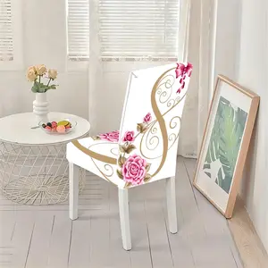 Floral & Rose Bow Print Chair Cover, All-Season Universal Seat Protector, Easy Washable Home Decor for Dining Room Kitchen