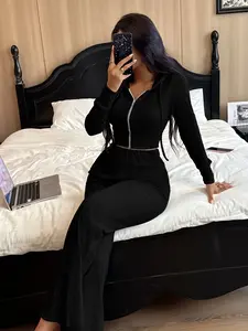 Women's Winter Warm Fleece Pajama Set, Pjs, Soft Cozy Two-Piece Sleepwear, Loungewear, Indoor Outdoor Wearable, Zipper Design, Daily Casual Homewear