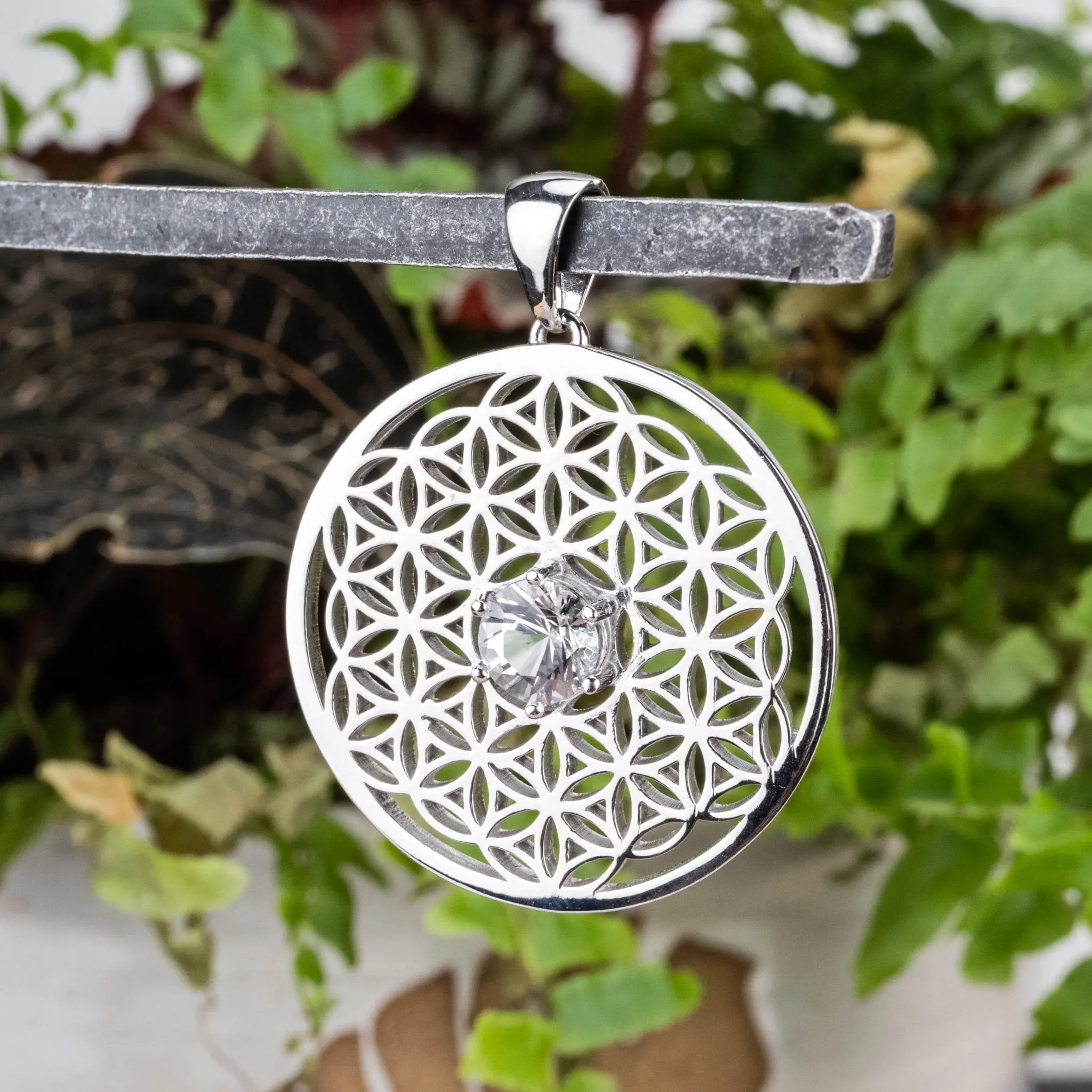 Flower of Life Pendant | Herkimer Diamond Quartz .925 Silver