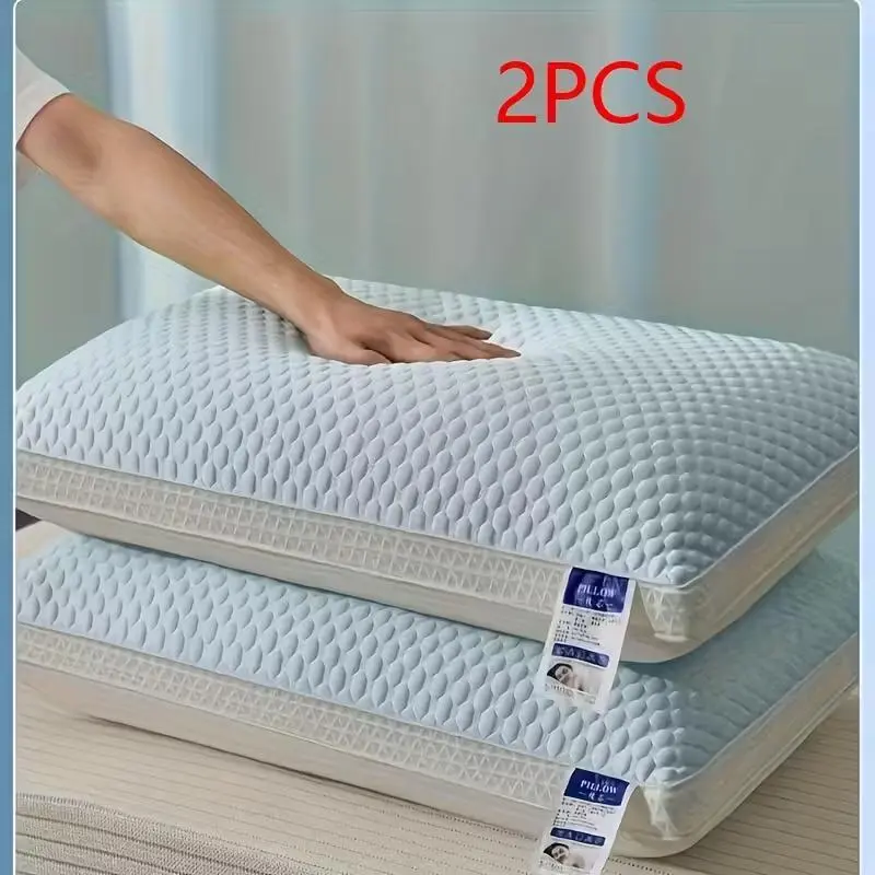 2 Adjustable Suspended Bedding Pillow Inserts - Cool Bamboo Fiber & Cooling Flat Weave Ice Cloth, Smooth Surface, Breathable Large Size, Washable Detachable Covers, Ideal for Side Sleepers & Back Sleepers