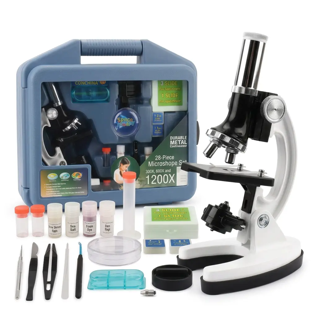 1200X Portable Biological Microscope - High Precision LED Compound Monocular Microscope with Specimen Slides for Students, Kids, Science Lab & Educational Stem Learning