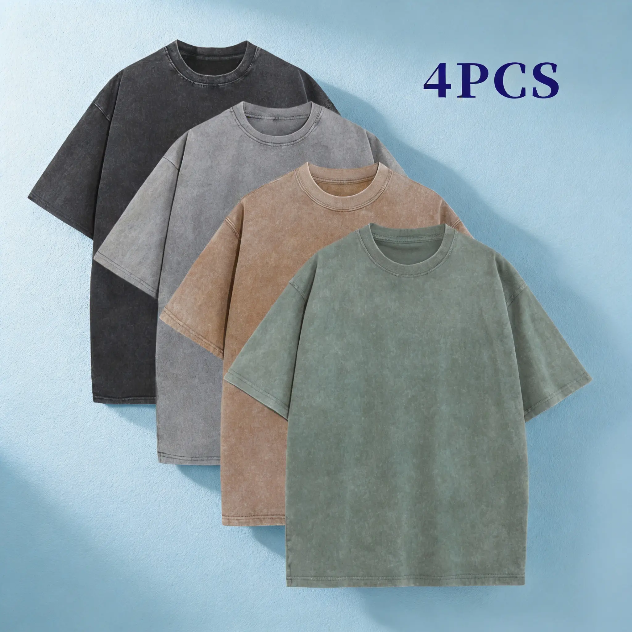 1/4 Pack Oversized Unisex T-Shirts for Gym, Vintage Style, Heavyweight Cotton, Acid Wash, Baggy Fit