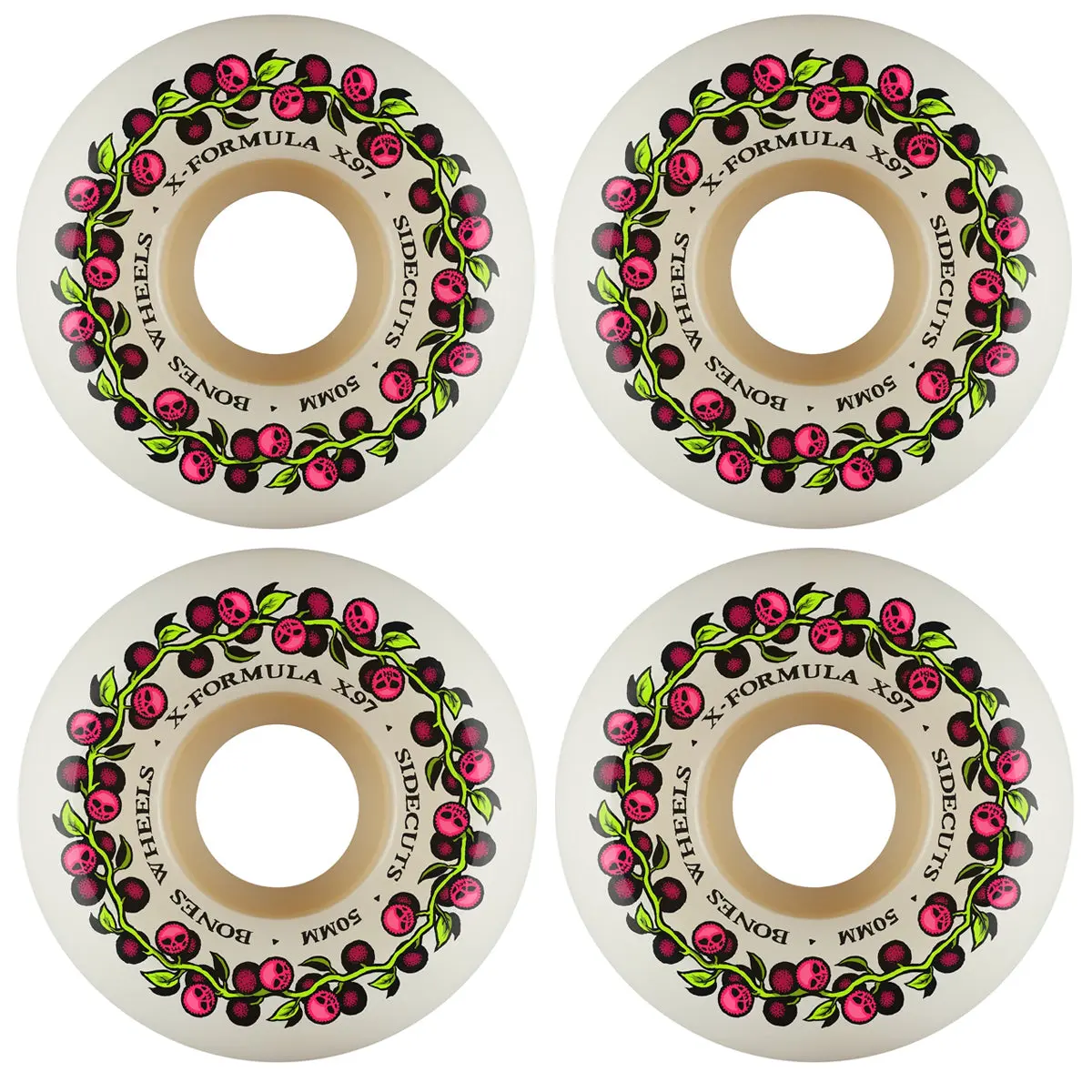 Bones Skateboard Wheels 50mm X-Formula Skull Berries V5 Sidecut 97A