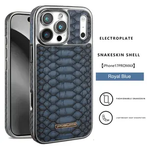 Fin Luxury Fashion Snake-Patterned Leather Phone Case For iPhone 17 16 15 14 13 12 Pro Max 17Air  Inner Shell With Flannel Lining